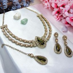 VATSALYA creation Alloy Gold- plated Green Jewellery Set-image-72