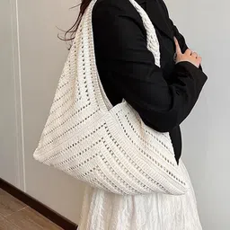 StyleCast x Revolte Oversized Structured Self Design Cotton Shoulder Bag image 5