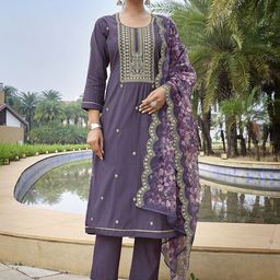 Royal Export Women Ethnic Motifs Embroidered Regular Kurta with Trousers & With Dupatta-23