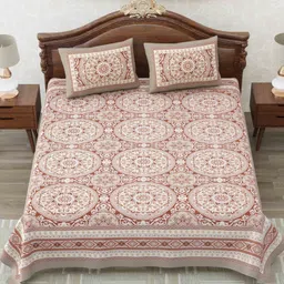 MAFATLAL Brown & White Floral 144 TC King Bedsheet with 2 Pillow Covers-picture-19