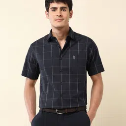 U.S. Polo Assn. Men Classic Tailored Fit Checked Spread Collar Cotton Casual Shirt-image-97