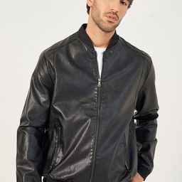 Styli Men Faux Leather Bomber Jacket-image-48