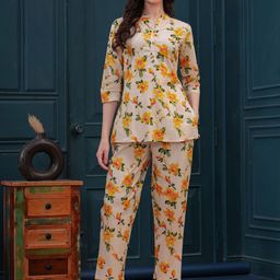 KIRNYA Printed Cotton Tunic With Trousers Sets-57