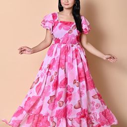 BAESD Floral Print Flared Sleeve Georgette Maxi Dress-image-88