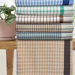 Athom Living White & Green 5 Pieces Striped Cotton 210 GSM Bath Towel-image-77