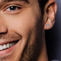 fabula Men Set of 2 Cubic Zirconia Studded Round & Square Shaped Studs image 3