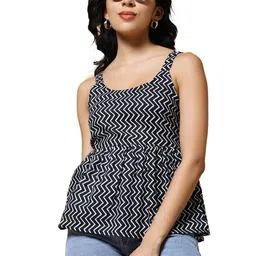 Womenster Women Zig Zag Printed Cotton Peplum Top-picture-9