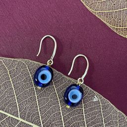 Digital Dress Room Gold-Plated Artificial Stones Beaded Evil Eye Oval Shaped Drop Earrings-49