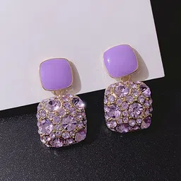 GOLDIWALA Gold-Plated Cubic Zirconia Studded Korean Square Shaped Drop Earrings-picture-41
