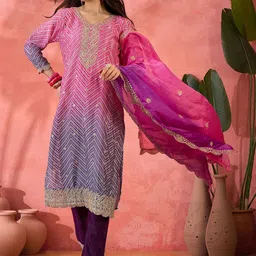 SHADOW & SAINING Women Bandhani Embroidered Regular Beads and Stones Kurta with Pyjamas & With Dupatta-picture-1