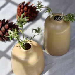 WEAVING HOMES Set Of 2 Cream Colored Ceramic Flower Vase-39
