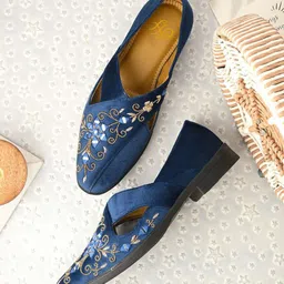 House of Pataudi Men Woven Design Embellished Velvet Casual Loafers-14