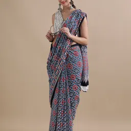 Jaipur Kurti Floral Printed Pure Cotton Saree-27