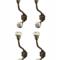 Indianshelf Grey & Brown 4 Pieces Printed Metal Wall Hooks-5