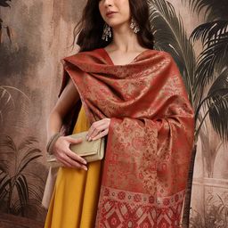 Sangria Ethnic Motifs Woven Design Shawl with Fringed Border-picture-41