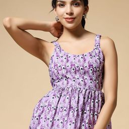 Istyle Can Women Floral Printed Shoulder Straps Pleated Detail Cotton Peplum Top-image-81