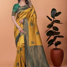 KALINI Ethnic Motifs Zari Art Silk Banarasi Saree-image-87
