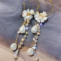 SZN Gold Plated Artificial Stones And Beads Contemporary Shaped Drop Earrings-87