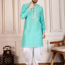 House of Pataudi Floral Embroidered Mandarin Collar Zari Work Straight Kurta-picture-14