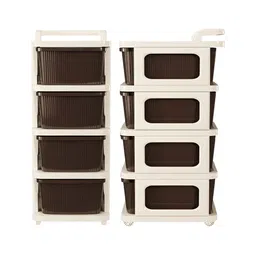 RUBOXA Cream-Coloured & Brown 4 Layer Drawer Organiser With Wheels image 5