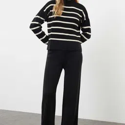 Trendyol Striped High Neck Acrylic Sweatshirt And Trouser-image-29