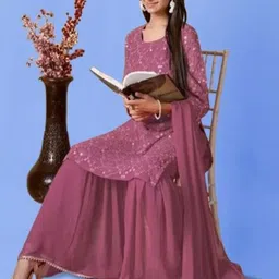 PARROT CREATION Geometric Embroidered Thread Work Kurta With Sharara And Dupatta image 3