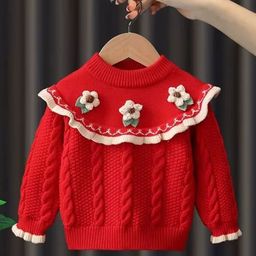 INCLUD Girls Cable Knit Self Design Pullover with Embroidered Detail-image-14