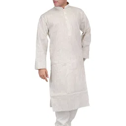 Exotic India Men Ethnic Motifs Solid Linen Kurta with Pyjama-picture-12