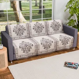 Myntra Elegant Homes Grey & Cream 6 Pieces Printed Cotton Sofa Cover-picture-18