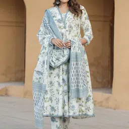 TRAHIMAM Women Ethnic Motifs Printed Regular Pure Cotton Kurta & Trousers With Dupatta-35