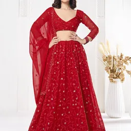 KALINI Embroidered Thread Work Semi-Stitched Lehenga & Unstitched Blouse With Dupatta-picture-29
