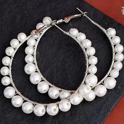 Anouk German Silver Silver Plated Pearls Beaded Circular Shaped Hoop Earrings-36