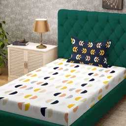 Myntra Elegant Homes White & Blue Geometric Printed 300 TC Single Bedsheet Set 2.2m x 1.5m-image-98