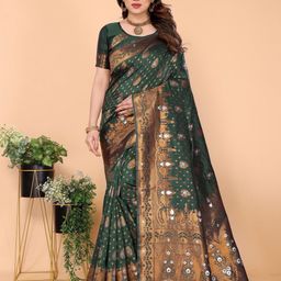 AVANTIKA FASHION Ethnic Motifs Woven Design Zari Pure Silk Banarasi Saree-image-64