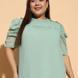 Oxolloxo Women Solid Self Design Puff Sleeve Chiffon Top-image-67