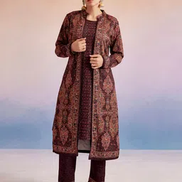 Jaipur Kurti Printed Mandarin Collar Top & Trouser With Shrug Co-Ords-image-26