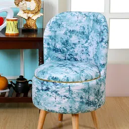 Shadowkart Blue & White Printed Round Wooden Pouffes Ottoman-3