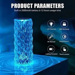 ld lucido decore Rose Diamond LED Crystal Lamp with 16 Colors Changing Remote and Touch Control Table Lamp image 2