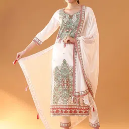 Tulsattva Ethnic Motifs Printed Regular Straight Kurta With Trouser With Dupatta image 4