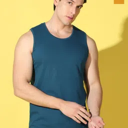 WOOSTRO Pack Of 2 Printed Super Combed Cotton Gym Vests VWS26(PLAIN PEACOCK)(ENJOY MUSTARD-image-92