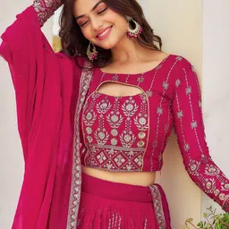 BAESD Embroidered Sequinned Semi-Stitched Lehenga & Unstitched Blouse With Dupatta image 2