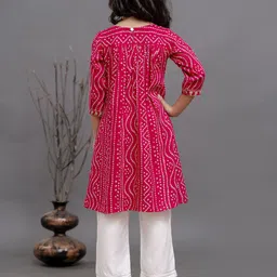 JAANYA Girls Bandhani Printed Regular Sequinned Kurta with Palazzos image 3