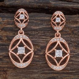 Kushal's Fashion Jewellery Rose Gold-Plated Zircon Studded Geometric Drop Earrings-17