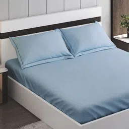 Home Centre Blue Striped Queen Bedsheet with 2 Pillow Covers-image-69