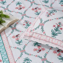 Rajasthan Decor White & Blue Floral Cotton 144 TC Single Bedsheet Set-1.50 m x 2.25 m-picture-26