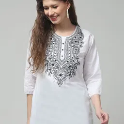 Charitra Women Floral Embroidered Thread Work Pure Cotton Kurti-image-59