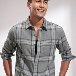 HIGHLANDER Men Comfort Slim Fit Spread Collar Tartan Checked Casual Shirt-picture-25