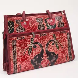 Exotic India Elephant Print Shantiniketan Printed Leather Handheld Bag-47