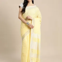 DIVASTRI Zari Linen Blend Saree With Matching Blouse Piece-image-90