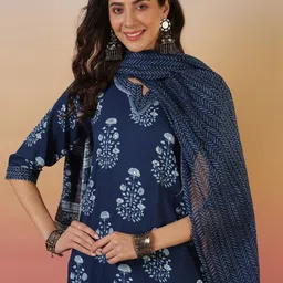 Sangria Printed Pure Cotton Kurta With Trousers & Dupatta image 5